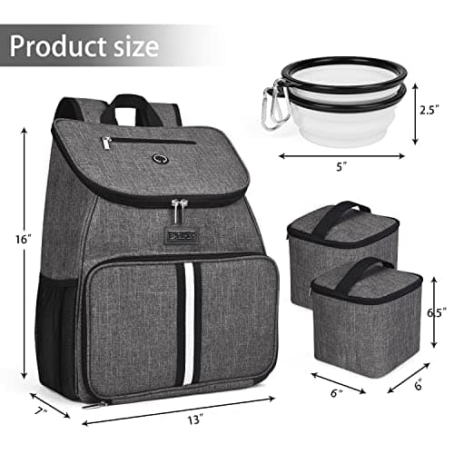 BAGLHER Airline Approved Dog Travel Backpack with Bowls and Food Baskets, Gray