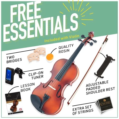Mendini by Cecilio 1/2 Violin Kit - Fiddle for Kids & Adults