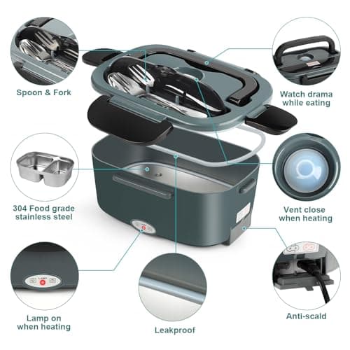 12/24/110V 1.5L 80W Fast Portable Truck/Car Lunch Warmer with Compartments