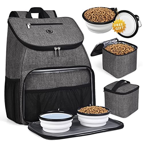 BAGLHER Airline Approved Dog Travel Backpack with Bowls and Food Baskets, Gray