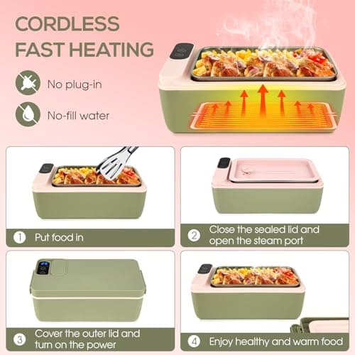 Cordless Battery-Powered Food Warmer with HD Display (Green)