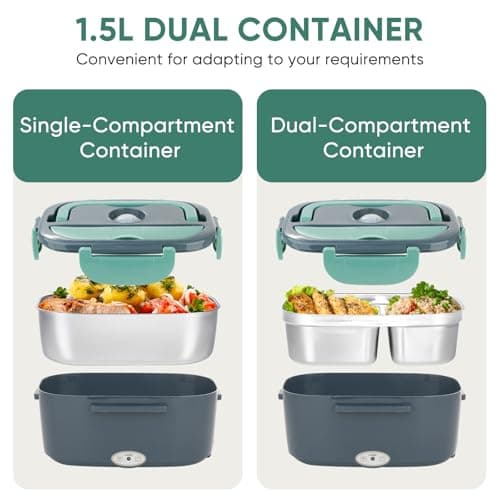 80W Electric Heated Lunch Box for Adults with Dual 1.5L Containers, Snack Holder, and Carry Bag