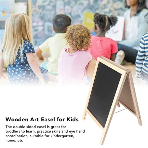 Kids' Poplar Wooden Double-Sided Easel with Accessories - 25x40cm Foldable Blackboard Display Board