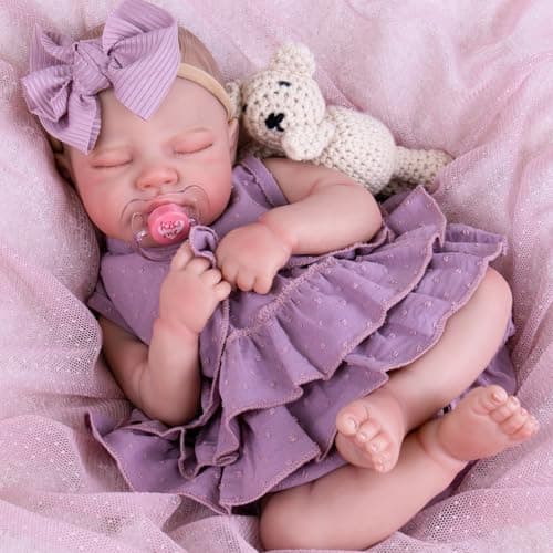 Aori Realistic 20 Inch Newborn Baby Girl Doll with Poseable Limbs & Feeding Kit — Purple