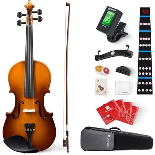 Vangoa 1/2 Size Acoustic Violin Kit for Beginners — Gradient Brown & Solid Wood Sides