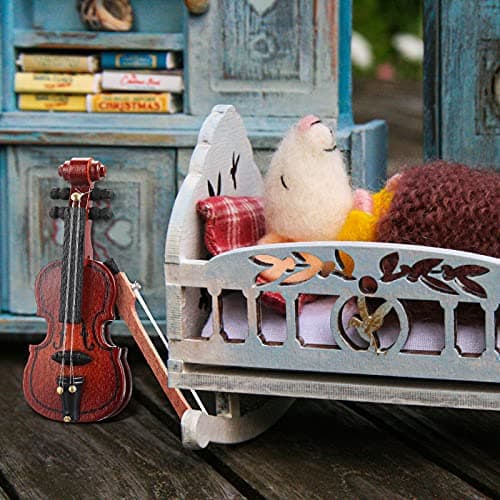 Chalyna Miniature Wooden Violin Model for Dollhouse - 2 Pieces (2.56 x 0.98 x 0.39 Inch)