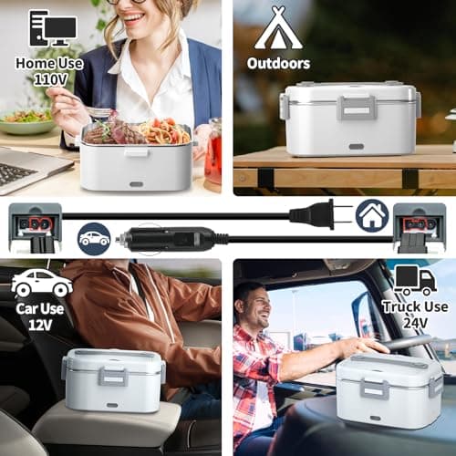 100W 3-IN-1 Electric Heated Lunch Box for Adults, Fast Heating, Portable, 2 Pack Containers