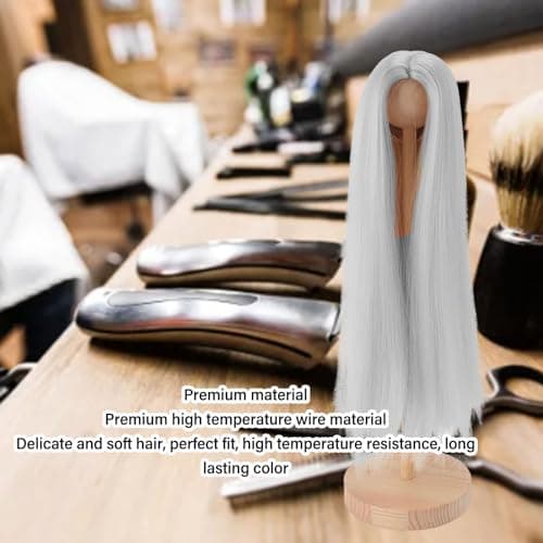 Doll Wig with Silver Grey Long Hair for 7.3-8.3in Head Circumference
