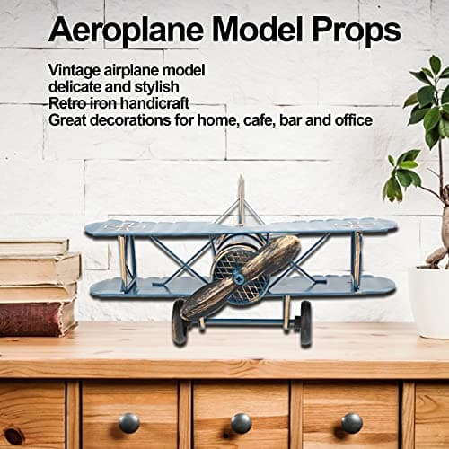 Retro Blue Vintage Airplane Model for Home Decor and Photo Props