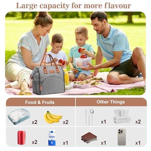 LOKASS Insulated Lunch Bag, Durable Nylon Snacks Organizer, Grey