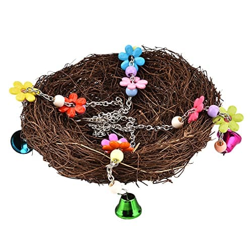 Lovebird Parrot Cage Seagrass Tent Hanging Swing Toy Bird Straw Shelter