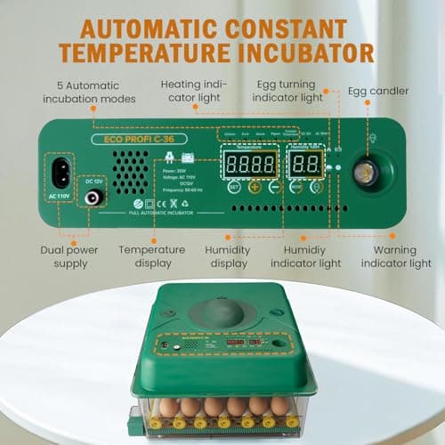 36 Incubator for Hatching Eggs with Auto Turning & Humidity Monitor (Home/Farm)