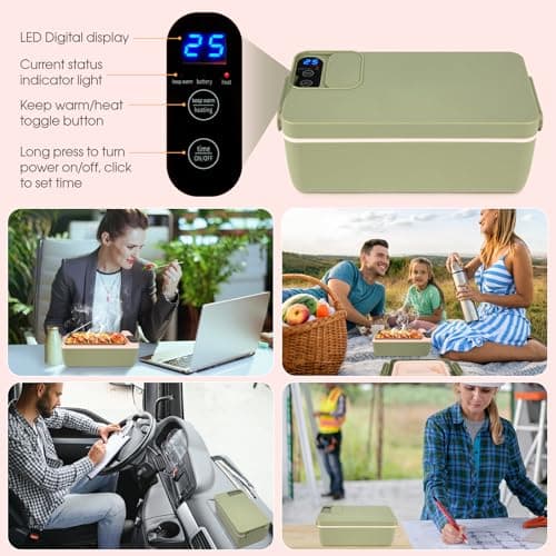 Cordless Battery-Powered Food Warmer with HD Display (Green)