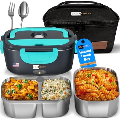 Heated Lunch Box 80W for Adults - Portable 1.5L Food Warmer, 12V/24V Car & Truck, 110V/220V Work & Travel — Neon Blue