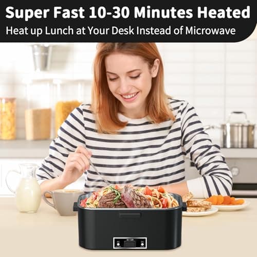 100W 3-IN-1 Heated Lunch Box for Adults, Portable 1.8L Food Warmer
