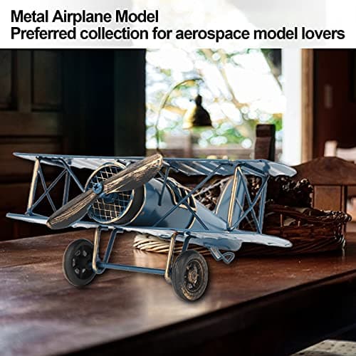 Retro Blue Vintage Airplane Model for Home Decor and Photo Props