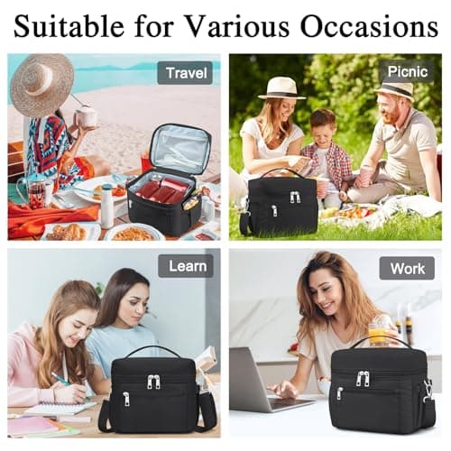 Insulated Lunch Bag for Adults, Leak-Proof & Water-Resistant (Black)