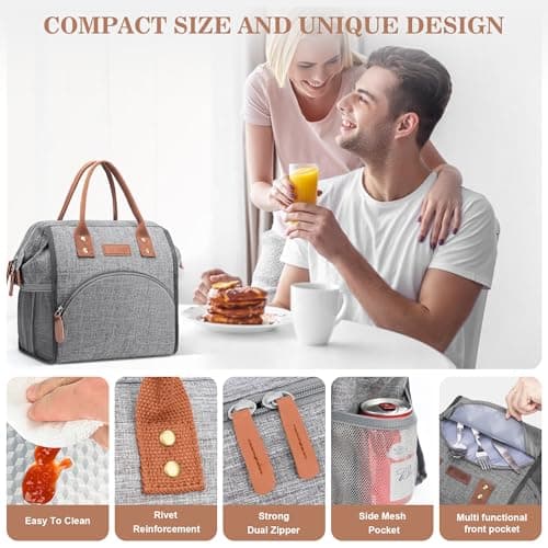 LOKASS Insulated Lunch Bag, Durable Nylon Snacks Organizer, Grey