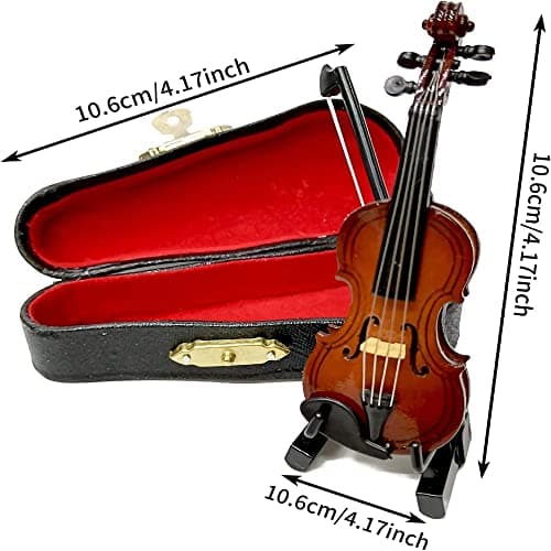 Miniature Wooden Violin with Stand & Case, Perfect Photo Prop