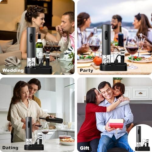 COKUNST 4-in-1 Electric Wine Opener Set – Cordless Corkscrew with Foil Cutter, Pourer, and Vacuum Stoppers – Perfect Gift for Home Parties