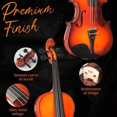 CVN-300 Solidwood Ebony Violin for Beginners with Strings, Bow, Rosin & Case, Size 1/2