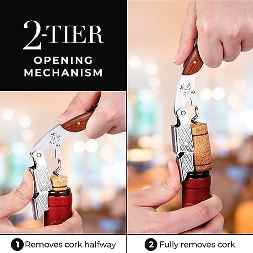 Zulay Premium 420 Stainless Steel & Rosewood Wine Opener with Foil Cutter
