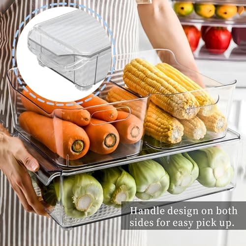 Zerodis Fridge Organizers with Lid, Clear Plastic Storage Bins for Fridge Cabinet Kitchen