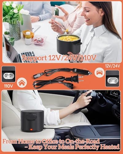 100W Portable Electric Lunch Warmer 33oz Leak-proof for Work and Travel