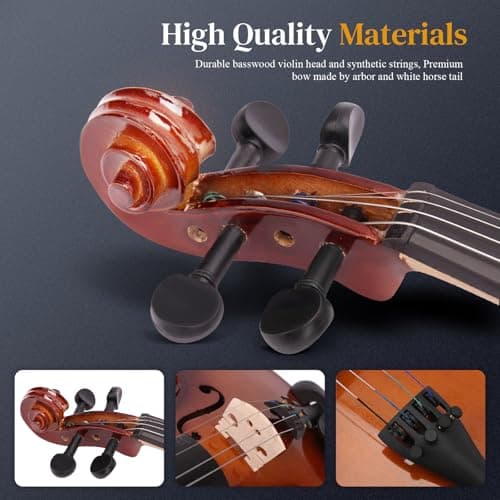 Beginner Violin Kit with Case, Bow, Rosin - Natural Finish