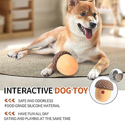 Cute Gray Acorn Silicone Dog Puzzle Feeder Toy, Slow Dispensing Ball