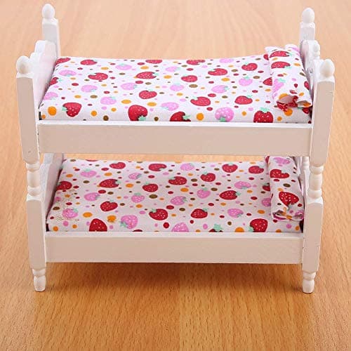 1:12 Scale Strawberry Dollhouse Furniture - Double Bunk Bed Decor