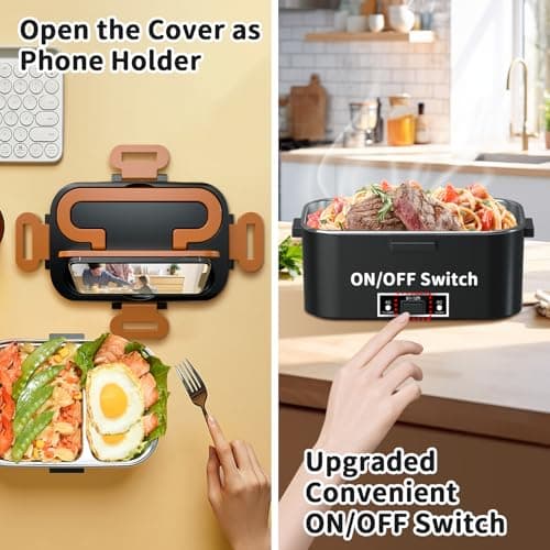 100W 3-IN-1 Heated Lunch Box for Adults, Portable 1.8L Food Warmer