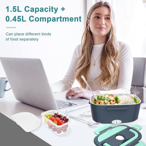 Portable Electric Heated Lunch Box for Adults: 80W 1.5L with Stainless Steel Container & Bag