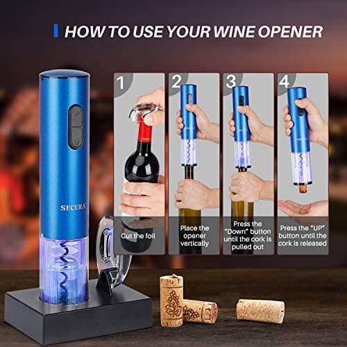 Secura Automatic Electric Wine Opener with Foil Cutter (Blue)