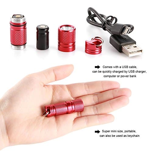 Zerodis Mini LED Keychain Flashlight, USB Rechargeable, 100 Lumens, Perfect for Reading, Dog Walking, Camping, Hiking