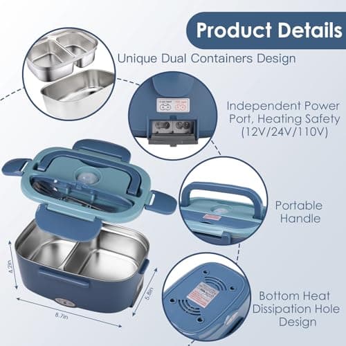Dual 1.5L 80W Portable Electric Lunch Box for Adults & Truck Workers