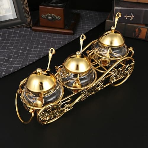 European Sugar Jar Set - Crystal Gold Finish (3 Pieces)