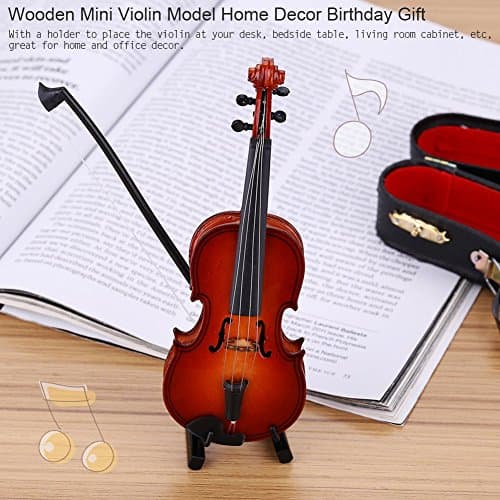Wooden Mini Violin Model Display with Bow Stand and Case - Perfect Gift for Home Office Decoration, Birthdays, and Valentine's Day