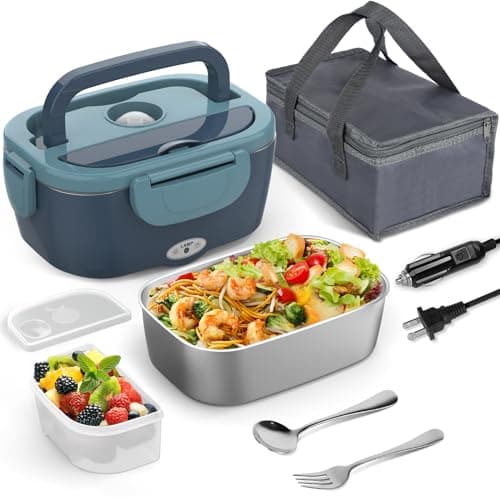 Purple 12V/24V/110V 60W-80W Heated Lunch Box, Portable Food Warmer with Removable 304 SS Container — Blue