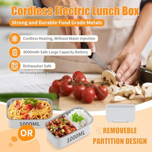 1L Rechargeable Heated Lunch Box with Cutlery & Insulated Bag for Travel, Picnic, Camping