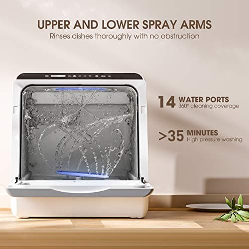 Compact Portable Countertop Dishwasher, 5-L Water Tank, 5 Wash Programs, Air-Dry, LED Light, Baby Care