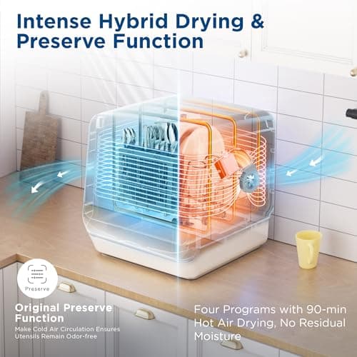 7L Portable Countertop Dishwasher for RV & Small Spaces, Hybrid Drying, 192℉ Hygiene, Black