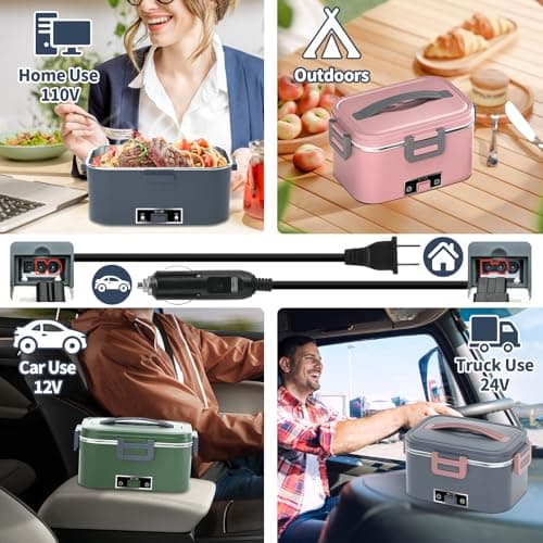 100W 3-IN-1 Heated Lunch Box, Fast Heating, 1.8L Portable, Dual Layer, 12V/24V/110V