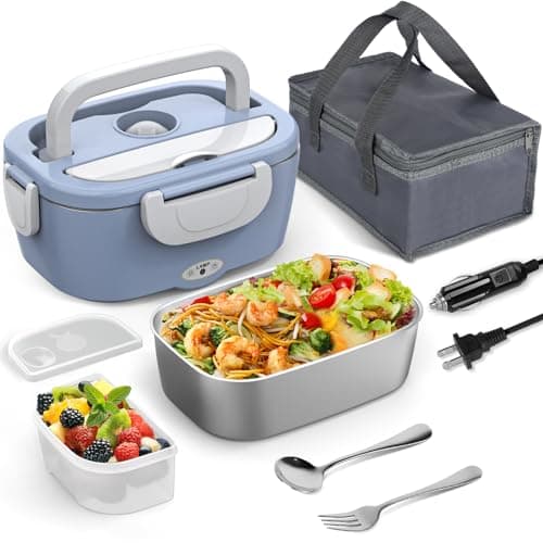 Purple 12V/24V/110V 60W-80W Heated Lunch Box, Portable Food Warmer with Removable 304 SS Container — Light Blue