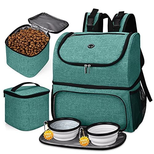 BAGLHER Airline Approved Dog Travel Backpack with Bowls and Food Baskets, Gray — Green