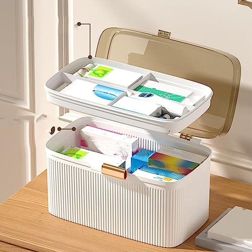 Zerodis Portable Medicine Box for Family First Aid, Double Layer with Security Lock