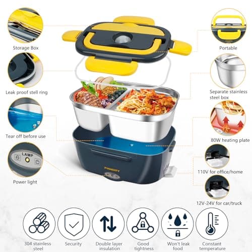 Electric Lunch Box 3-in-1 Warmer, 80W Food Heater for Car, Home & Truckers