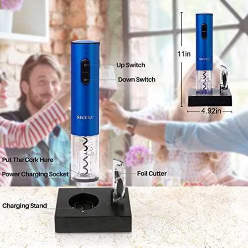 Secura Automatic Electric Wine Opener with Foil Cutter (Blue)