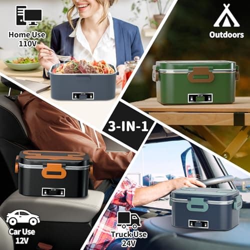 100W 3-IN-1 Heated Lunch Box for Adults, Portable 1.8L Food Warmer