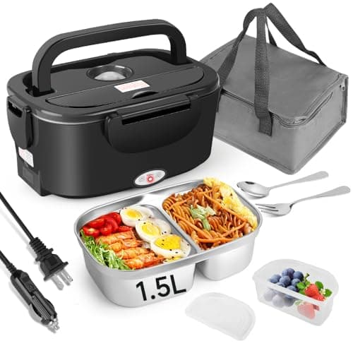 12/24/110V 1.5L 80W Fast Portable Truck/Car Lunch Warmer with Compartments — 1.5L Black